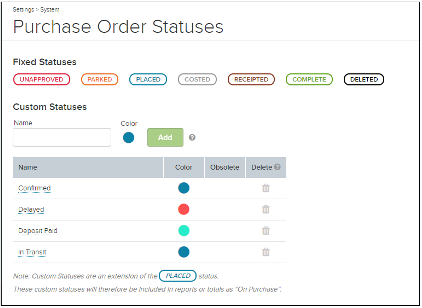 Purchase Order Statuses Unleashed Support